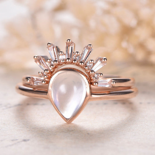 6x8mm-pear-cut-moonstone-engagement-ring-set-2pcs-14k-rose-gold-crown-design-matching-band