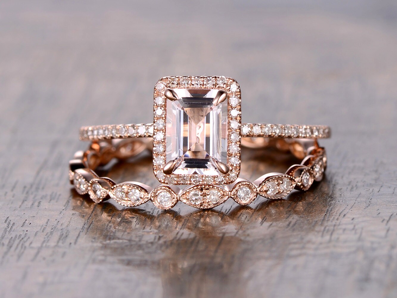 6x8mm-emerald-cut-morganite-engagement-ring-set-morganite-ring-set-and-art-deco-band-full-eternity-14k-rose-gold-bridal-rings