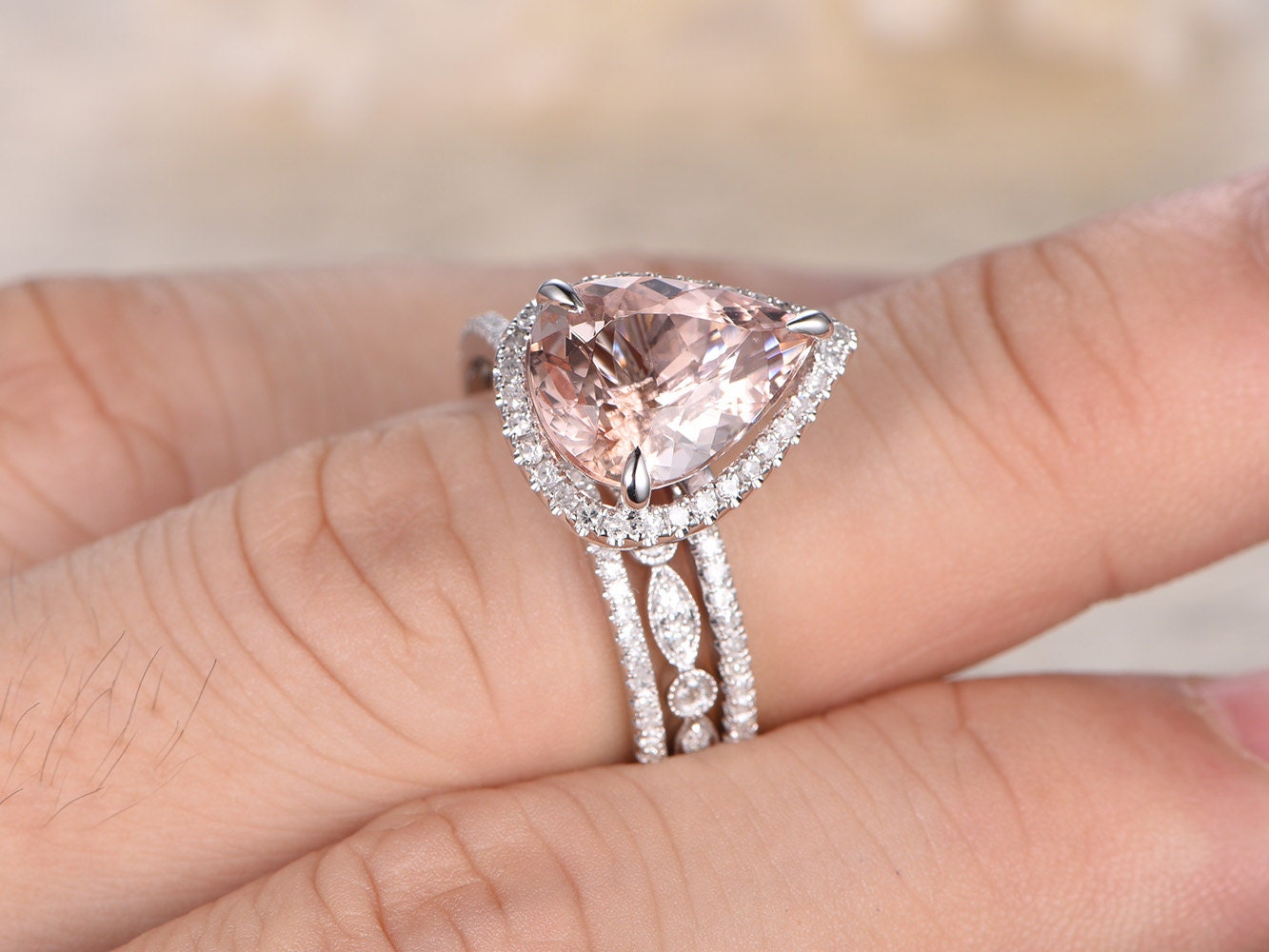 10x12mm-pear-cut-morganite-engagement-ring-3pcs-14k-white-gold-halo-diamond-one-art-deco-band-one-thin-diamond-band