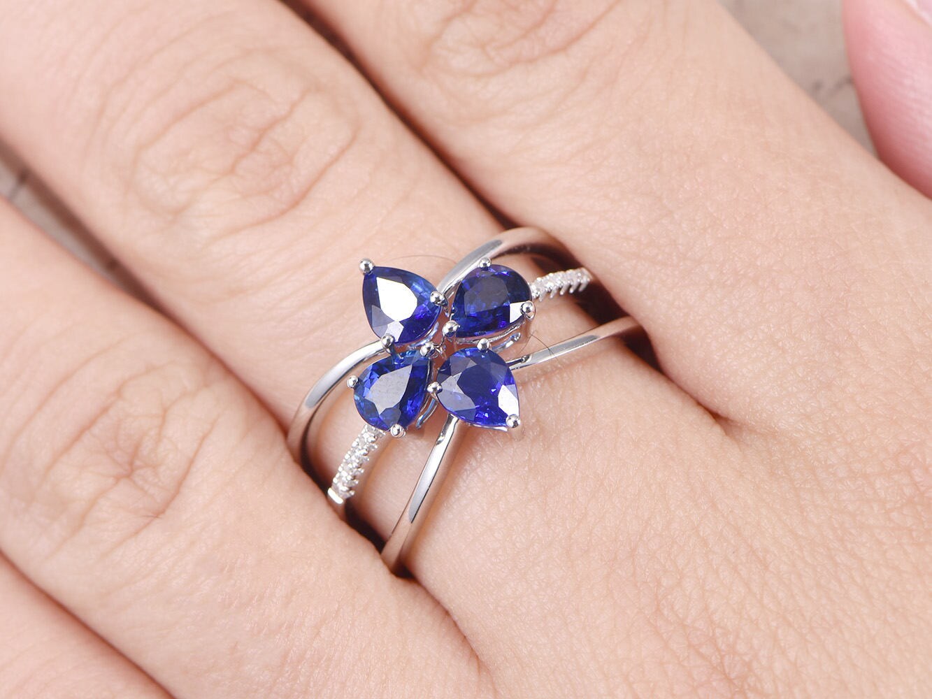 Bague de fiançailles en tanzanite naturelle VS, anneau simple en or blanc 14 carats massif. Ensemble de 4 bagues de fiançailles et bagues de promesse décoratives.