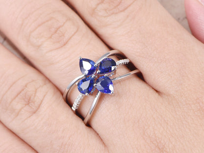 Bague de fiançailles en tanzanite naturelle VS, anneau simple en or blanc 14 carats massif. Ensemble de 4 bagues de fiançailles et bagues de promesse décoratives.