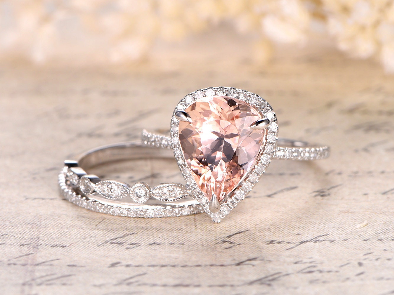 10x12mm-pear-cut-morganite-engagement-ring-3pcs-14k-white-gold-halo-diamond-one-art-deco-band-one-thin-diamond-band