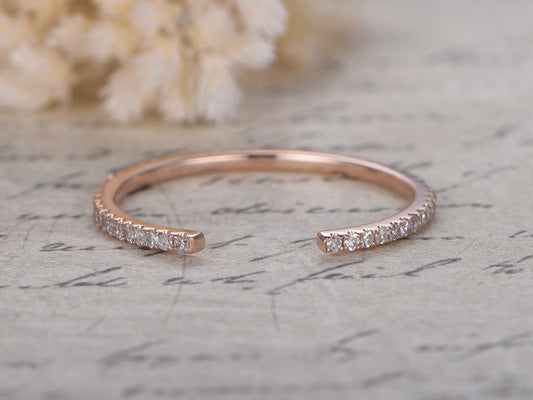 Bague de fiançailles en or rose 14 carats sertie de diamants, alliance sertie de diamants, ouverture de 5 mm.