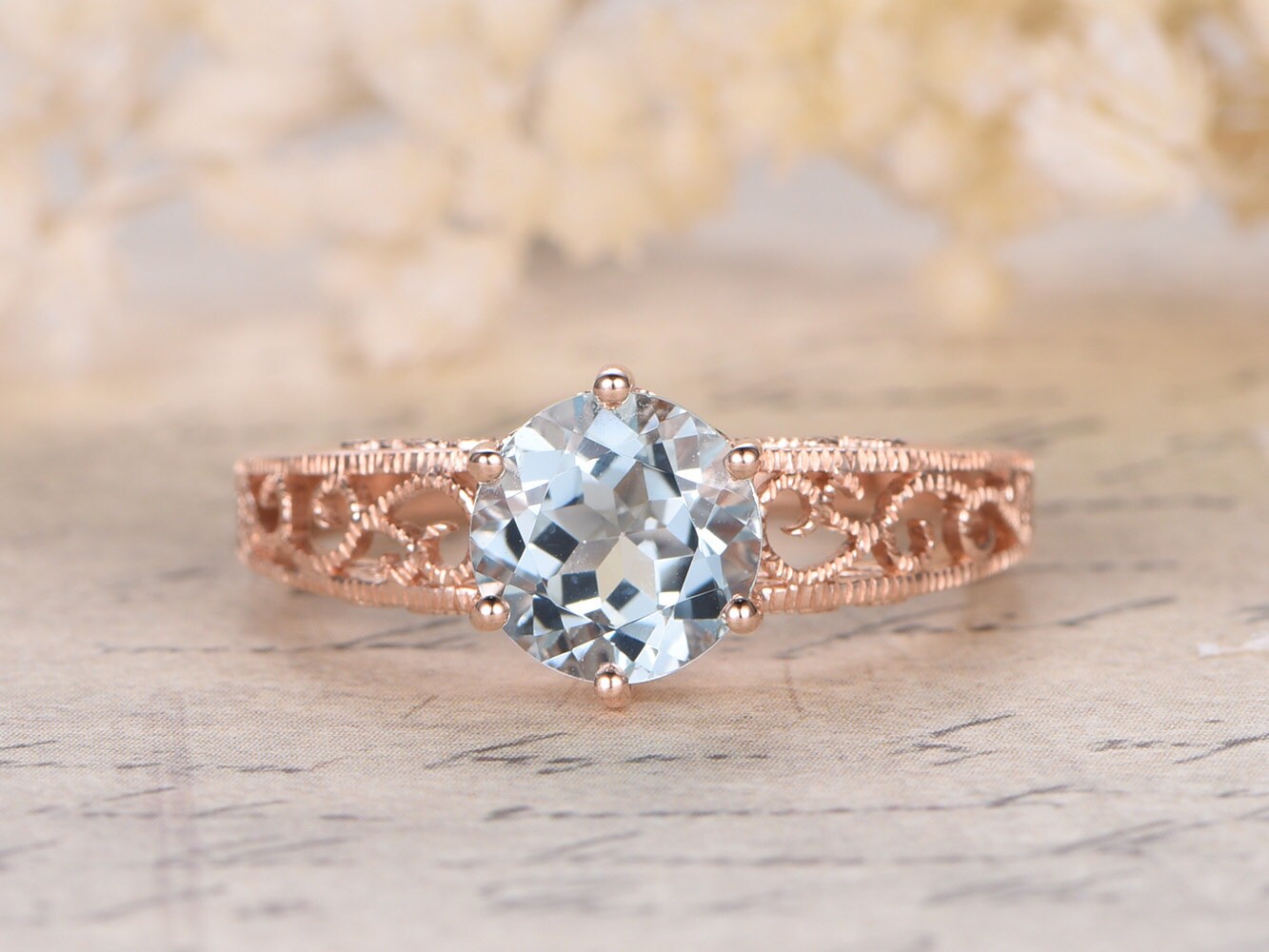 8mm-round-cut-aquamarine-engagement-ring-14k-rose-gold-floral-design-plain-band