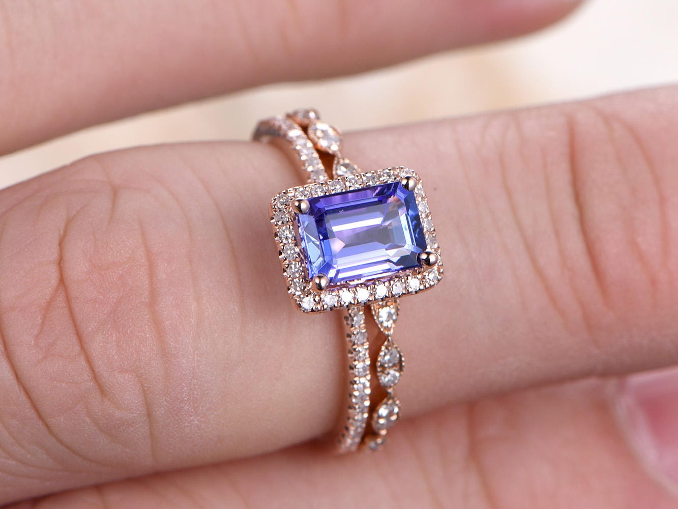 5x7mm-emerald-cut-natural-tanzanite-engagement-ring-set-2pcs-14k-rose-gold-marquise-style-diamond-ring