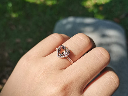 Bague de fiançailles en morganite en forme de cœur, pierre précieuse rose ronde de 8 mm, bague de promesse, alliance en or rose 14 carats avec diamants, pour femme