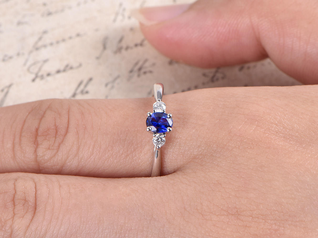 4x5mm-oval-cut-blue-sapphire-engagement-ring-solid-14k-white-gold-diamond-accent-plain-band-three-stone-design