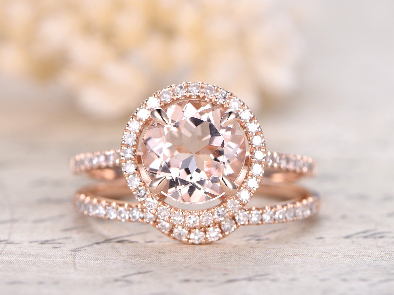 7mm-round-cut-morganite-engagement-ring-set-2pcs-14k-rose-gold-diamond-halo-half-eternity-curved-band