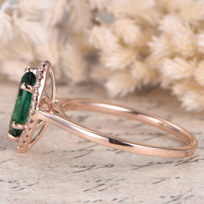 Bague de fiançailles en or rose massif 14 carats, anneau simple, bague de promesse pour femme, bague de mariage avec diamant, bague émeraude 5x10 mm, bague de fiançailles marquise