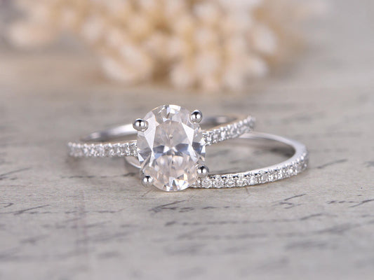 6x8mm-oval-cut-moissanite-engagement-ring-set-2pcs-solid-14k-white-gold-diamond-half-eternity-diamond-thin-band