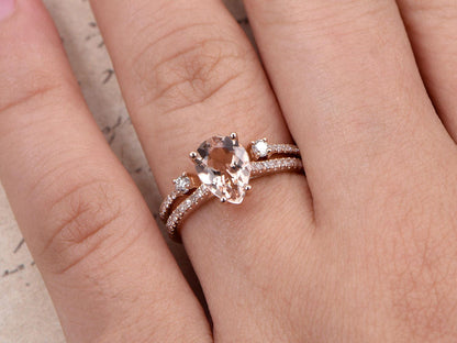 6x8mm-pear-cut-morganite-engagement-ring-set-2pcs-14k-rose-gold-pave-diamond-band-opening-6mm-matching-band