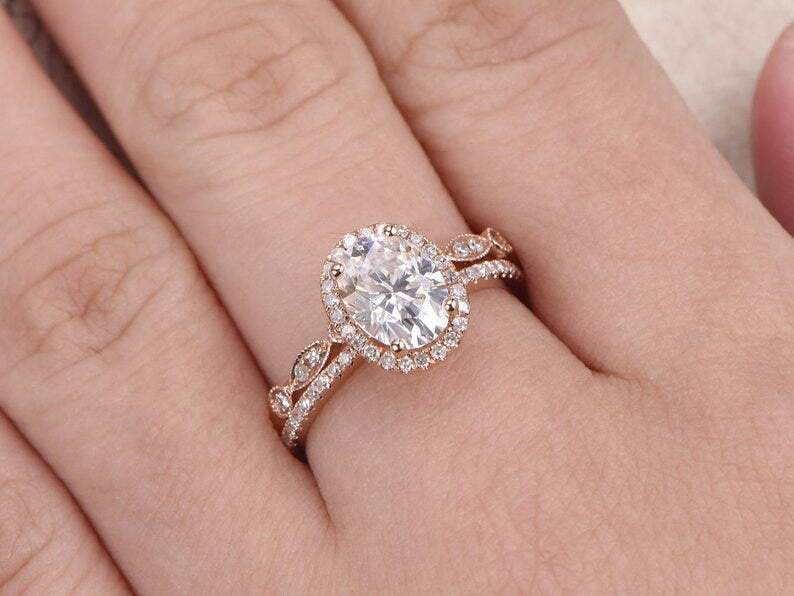 7x9-oval-cut-moissanite-engagement-ring-set-2pcs-14k-rose-gold-diamond-halo-art-deco-matching-band