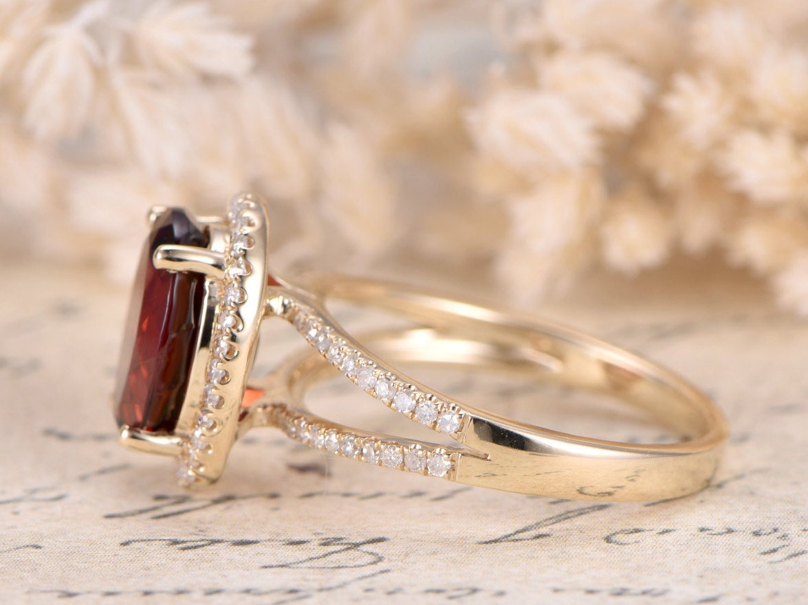 8x10mm-oval-cut-garnet-engagement-ring-split-band-14k-rose-gold-diamond-halo-half-eternity
