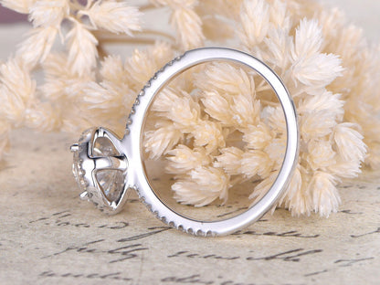 Bague de fiançailles en or blanc 14 carats massif, moissanite VVS 7 mm, alliance en diamants, bague de promesse, bague pour femme, style vintage