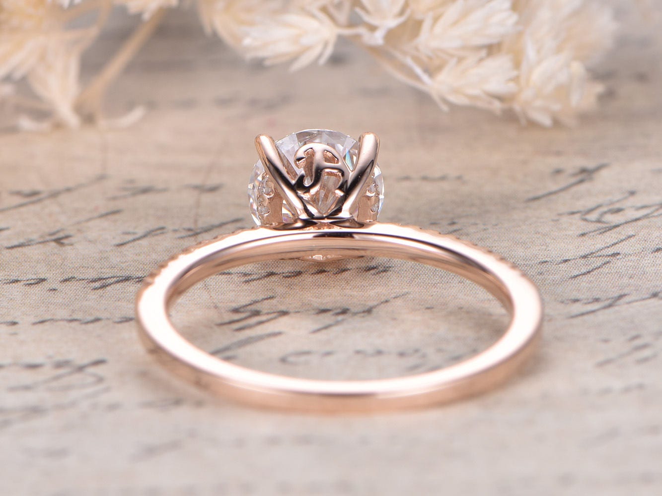 Bague en moissanite, or rose 14 carats, bague de fiançailles en moissanite, alliance en diamant, bague de mariage style Art déco, bague de mariée en moissanite de 7 mm