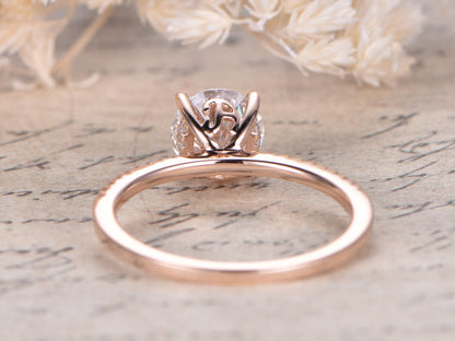 Bague en moissanite, or rose 14 carats, bague de fiançailles en moissanite, alliance en diamant, bague de mariage style Art déco, bague de mariée en moissanite de 7 mm