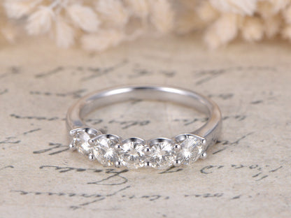 Alliance en moissanite, demi-alliance en or blanc 14 carats, bague de fiançailles en moissanite, bague empilable, bague en moissanite de 3 mm, bague décorative en moissanite