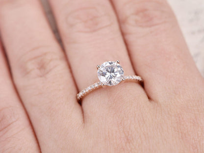 Bague en moissanite, or rose 14 carats, bague de fiançailles en moissanite, alliance en diamant, bague de mariage style Art déco, bague de mariée en moissanite de 7 mm