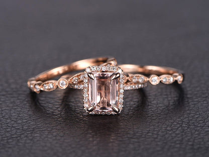 6x8mm-emerald-cut-morganite-engagement-ring-set-3pcs-14k-rose-gold-diamond-halo-two-art-deco-bands
