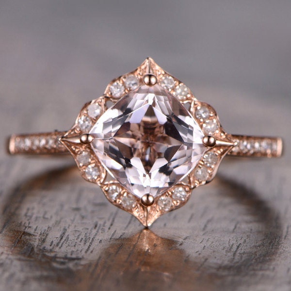 8mm-cushion-cut-morganite-engagement-ring-14k-rose-gold-diamond-floral-halo-diamond-half-eternity