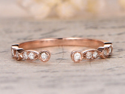 Alliance demi-éternité en diamants, bague de fiançailles, alliance perlée, style Art déco, en or rose 14 carats, ouverture 5 mm