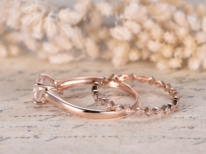 7mm-round-cut-morganite-engagement-ring-set-2pcs-14k-rose-gold-solitaire-design-diamond-art-deco-full-eternity-matching-band