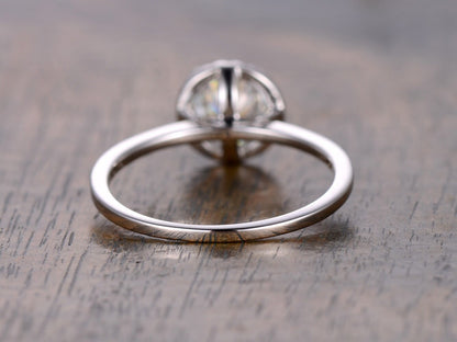 Bague en moissanite VVS taille ronde 6,5 mm, bague de fiançailles en moissanite, bague en diamant, bague en or blanc 14 carats, bague de fiançailles pour femme