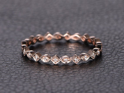 Milgrain Diamond Band 14K Yellow Gold Full Eternity Art Deco Design