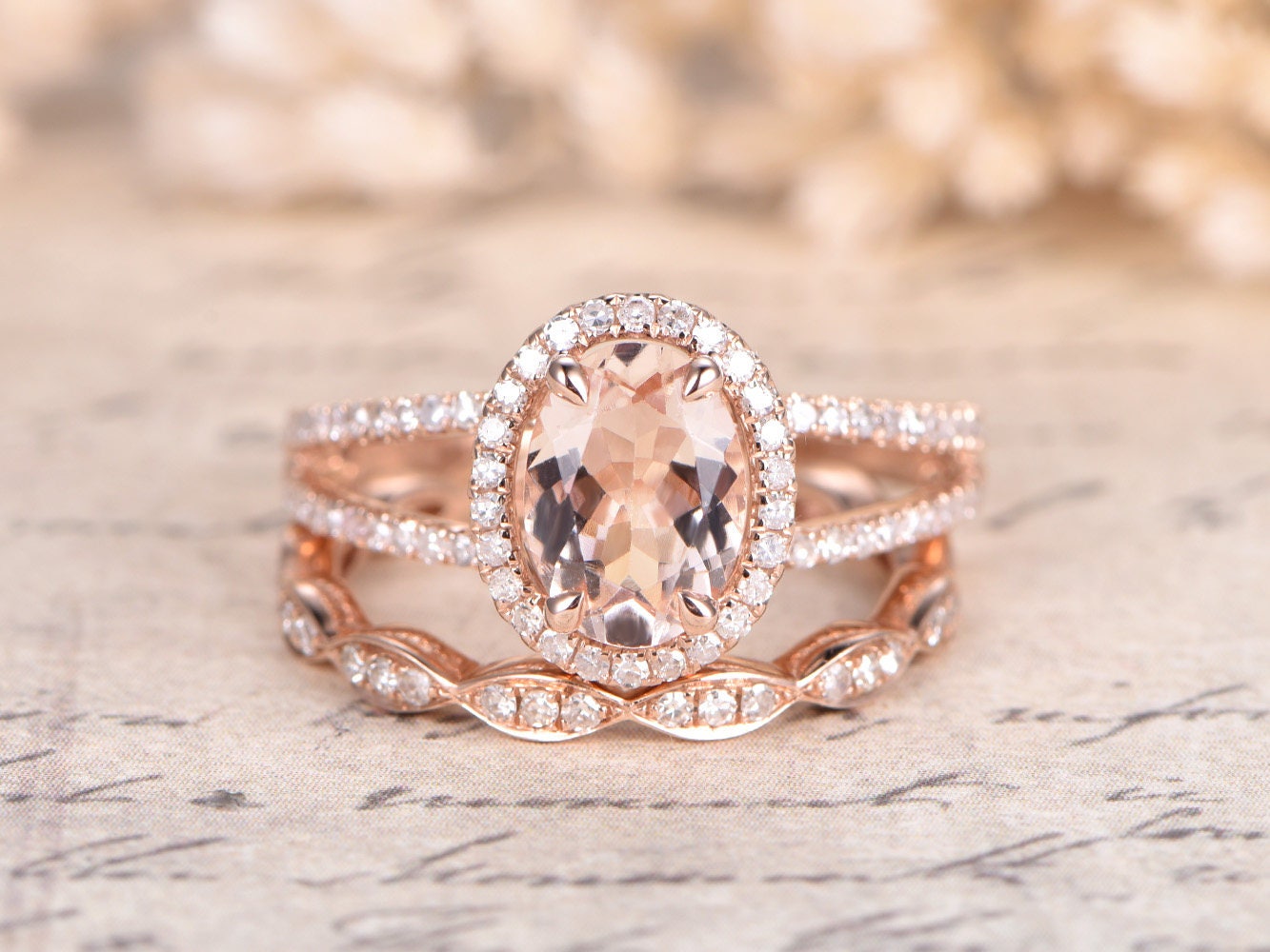 6x8mm-oval-cut-morganite-engagement-ring-set-2pcs-14k-rose-gold-diamond-ring-set-pink-morganite-ring-diamond-eternity-band-split-band