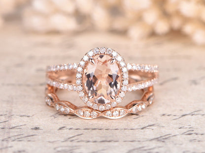 6x8mm-oval-cut-morganite-engagement-ring-set-2pcs-14k-rose-gold-diamond-ring-set-pink-morganite-ring-diamond-eternity-band-split-band
