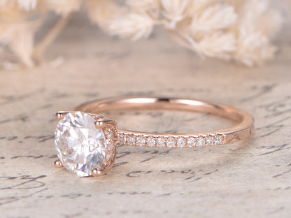 Bague en moissanite, or rose 14 carats, bague de fiançailles en moissanite, alliance en diamant, bague de mariage style Art déco, bague de mariée en moissanite de 7 mm