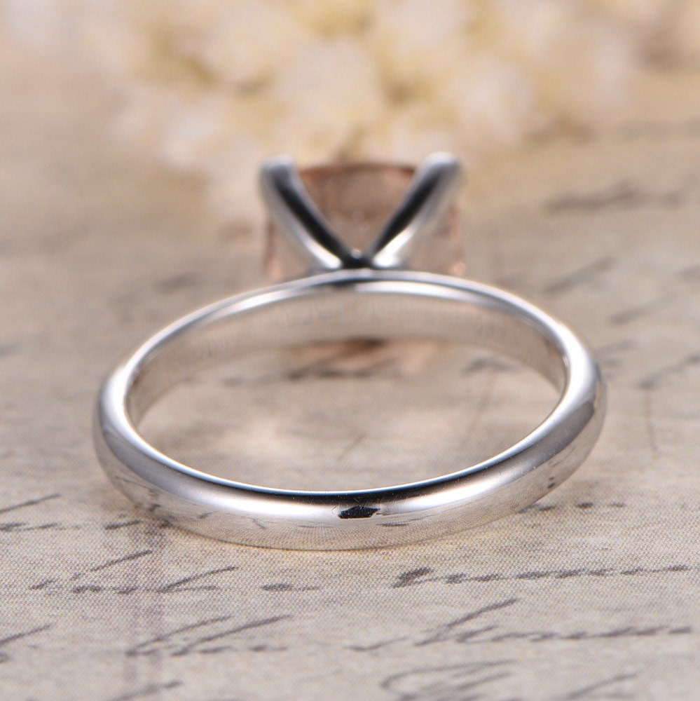 Bague de fiançailles solitaire en morganite coussin de 7 mm, anneau en or blanc simple 14 carats, bague d'anniversaire, bague de mariage