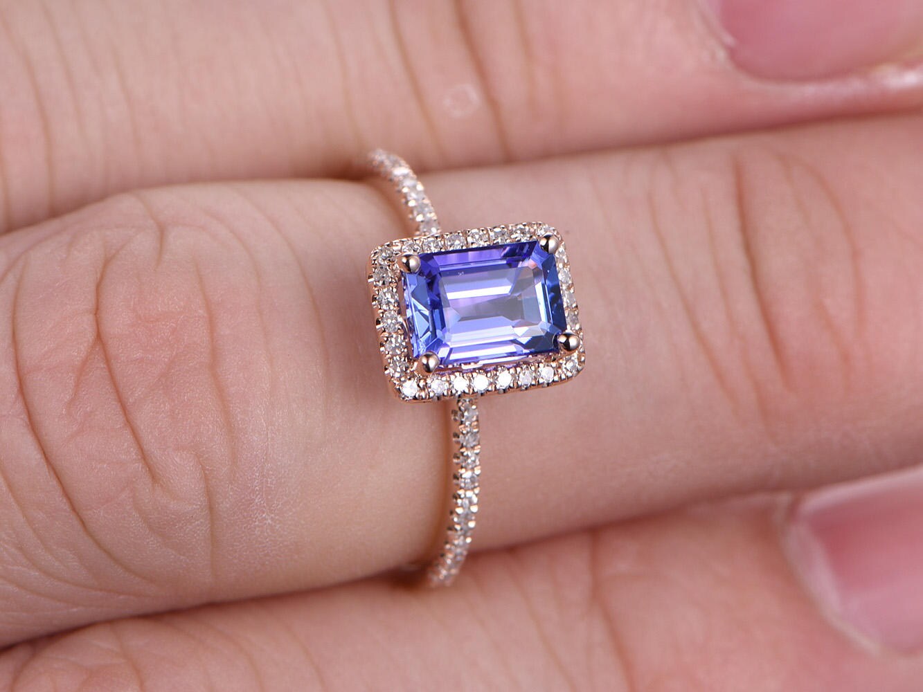 5x7mm-emerald-cut-tanzanite-engagement-ring-14k-rose-gold-diamond-halo-half-eternity