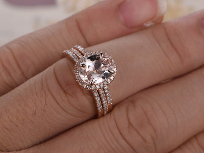 6x8mm-oval-cut-morganite-engagement-ring-set-3pcs-14k-rose-gold-diamond-halo-half-eternity-two-thin-diamond-band