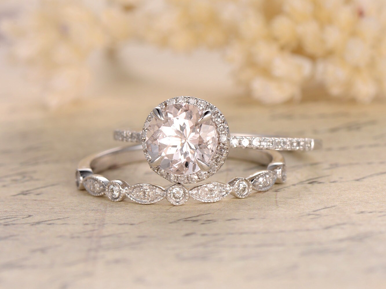 6.5mm-round-cut-morganite-engagement-ring-set-2pcs-14k-white-gold-bridal-diamond-halo-art-deco-matching-band