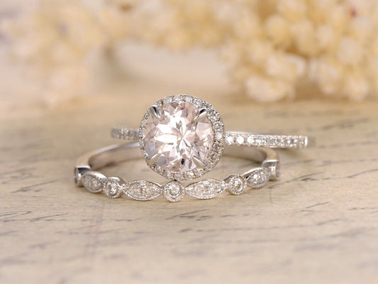 6.5mm-round-cut-morganite-engagement-ring-set-2pcs-14k-white-gold-bridal-diamond-halo-art-deco-matching-band