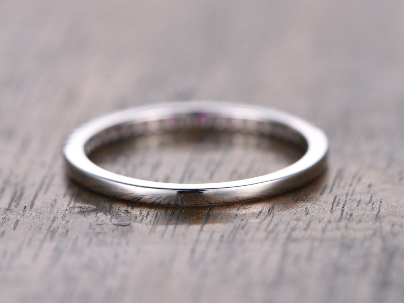 Alliance demi-éternité en rubis, bague de fiançailles en rubis, alliance pavée de rubis et de diamants, bague de mariage en or blanc 14 carats