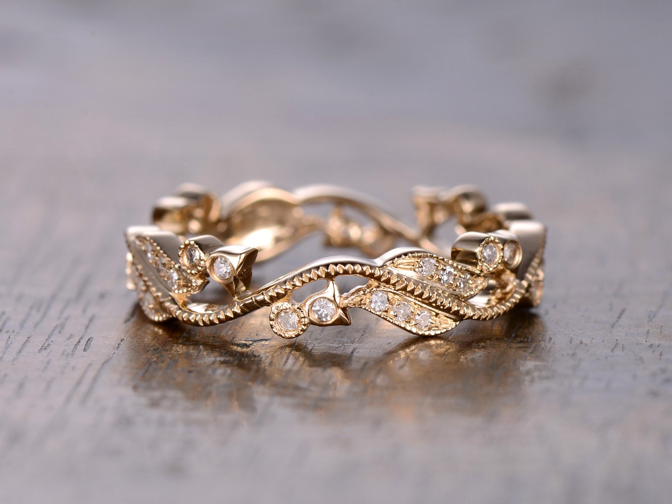 antique-diamond-wedding-band-milgrain-art-nouveau-14k-yellow-gold-flower-wedding-ring