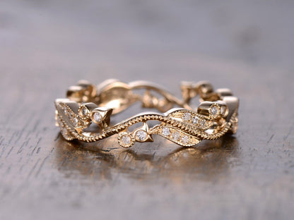 antique-diamond-wedding-band-milgrain-art-nouveau-14k-yellow-gold-flower-wedding-ring