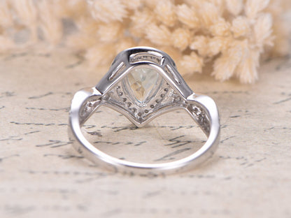 Bague en or blanc 14 carats avec aigue-marine, bague de fiançailles et alliance en diamant, anneau fendu, bague en diamant, aigue-marine décorative 6x8 mm
