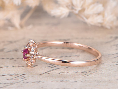 Bague de fiançailles en or rose 14 carats massif avec saphir rose VS, alliance en diamant, anneau simple, bague de promesse, bague de fiançailles délicate