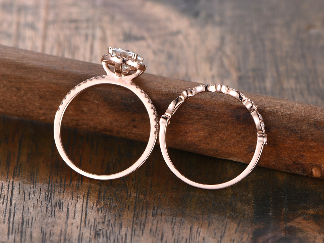 7mm-round-cut-moissanite-engagement-ring-set-2pcs-solid-14k-rose-gold-diamond-halo-half-eternity-art-deco-matching-band
