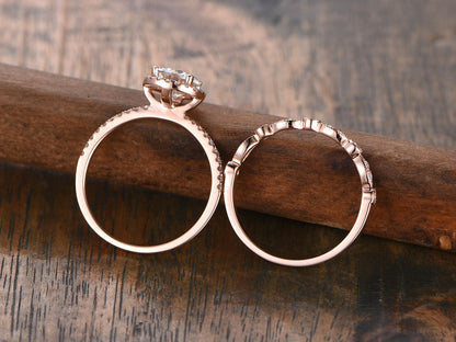 7mm-round-cut-moissanite-engagement-ring-set-2pcs-solid-14k-rose-gold-diamond-halo-half-eternity-art-deco-matching-band