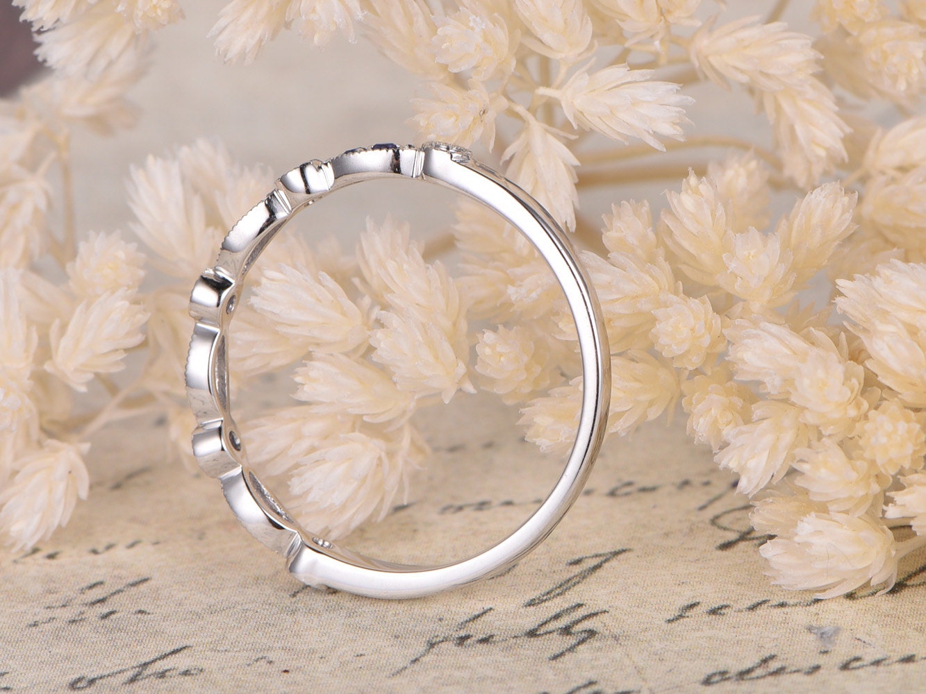 sapphire-wedding-band-art-deco-half-eternity-band-milgrain-band-14k-white-gold