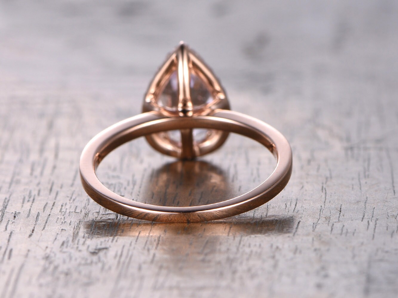Bague en morganite rose, anneau simple en or rose, bague de mariage avec halo de diamants, bague de fiançailles en morganite taille poire 6x9mm, bague de mariage en morganite en forme de larme