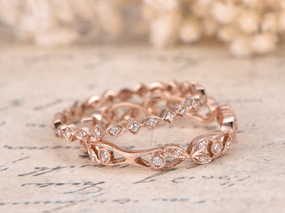 diamond-wedding-band-set-2pcs-14k-rose-gold-full-eternity-band-bezel-art-deco-design