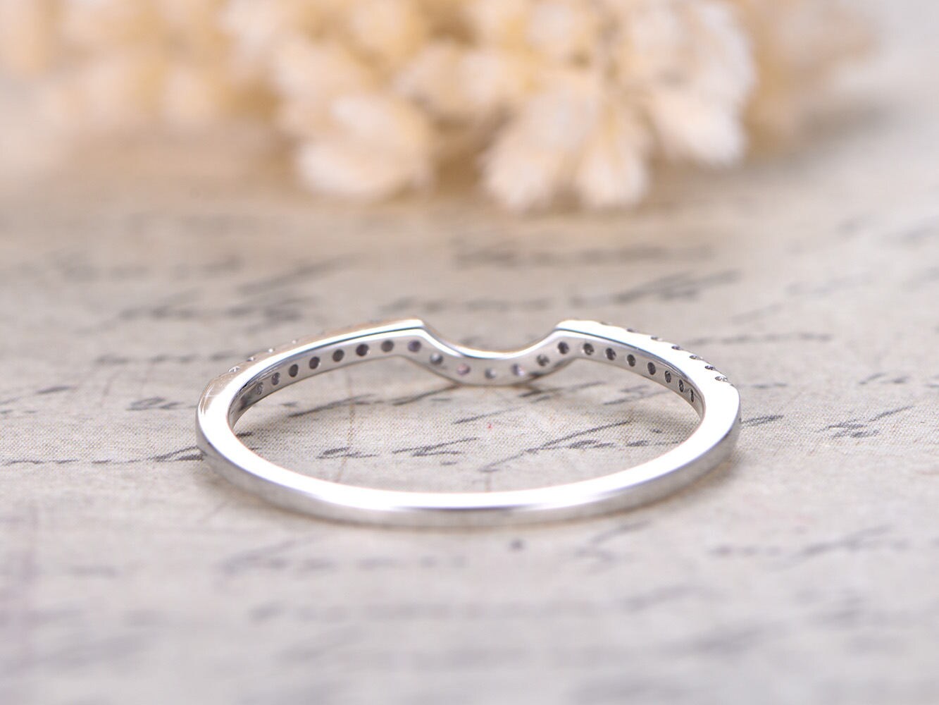 Curved Diamond And Amethyst Wedding Band Half Eternity 14K White Gold