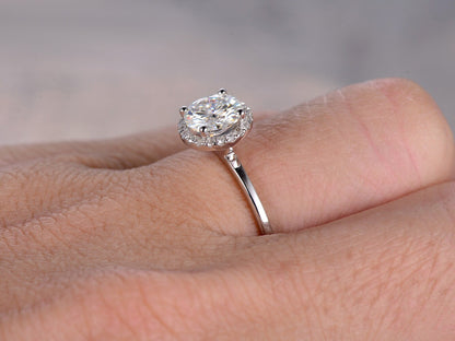 Bague en moissanite VVS taille ronde 6,5 mm, bague de fiançailles en moissanite, bague en diamant, bague en or blanc 14 carats, bague de fiançailles pour femme