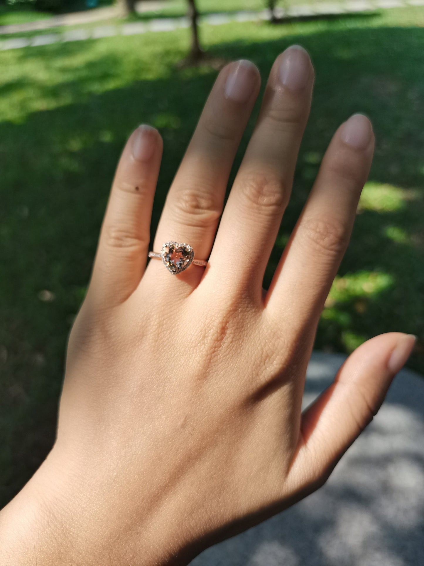 Bague de fiançailles en morganite en forme de cœur, pierre précieuse rose ronde de 8 mm, bague de promesse, alliance en or rose 14 carats avec diamants, pour femme