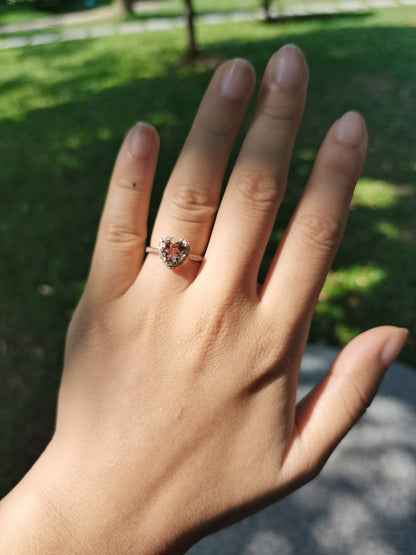 Bague de fiançailles en morganite en forme de cœur, pierre précieuse rose ronde de 8 mm, bague de promesse, alliance en or rose 14 carats avec diamants, pour femme